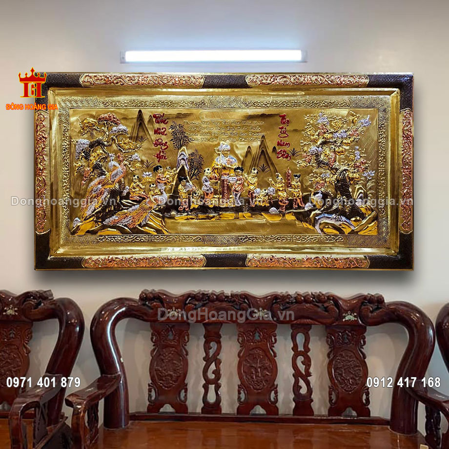 Tranh mừng thọ bằng đồng mạ vàng bạc là dòng sản phẩm tranh đồng cao cấp tại Hoàng Gia